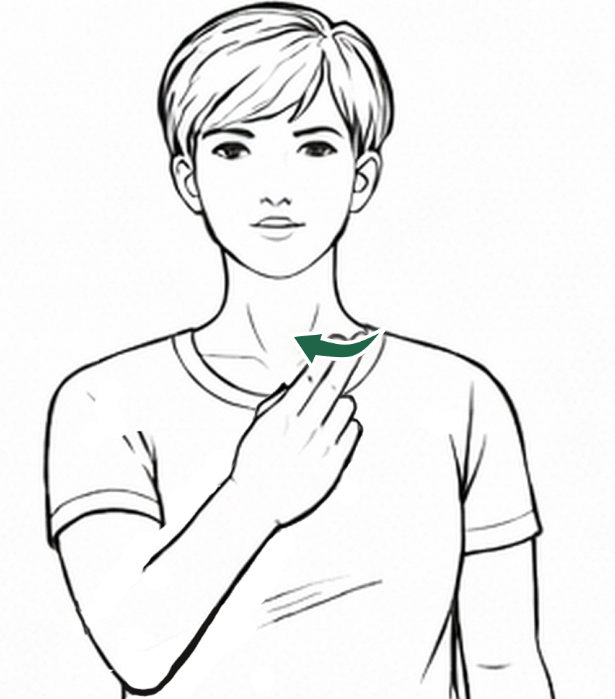 Illustration showing finger placement at the collarbone for J-stroke lymph node preparation